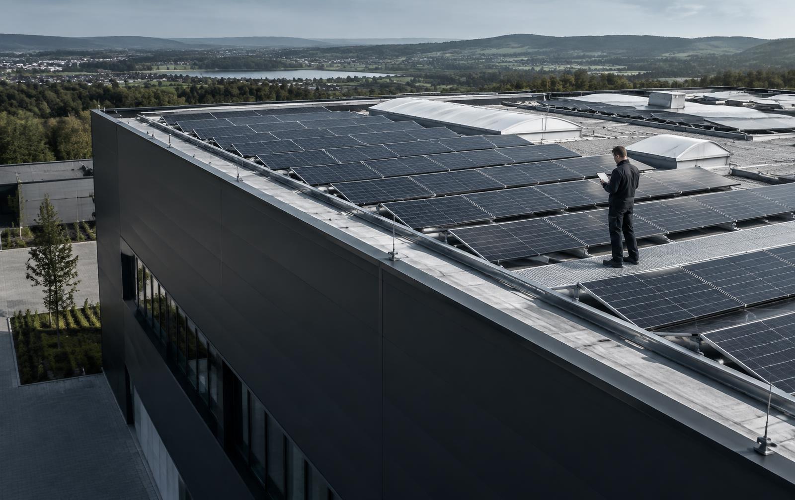 Technische Prüfung einer Photovoltaikanlage auf einem Gewerbedach